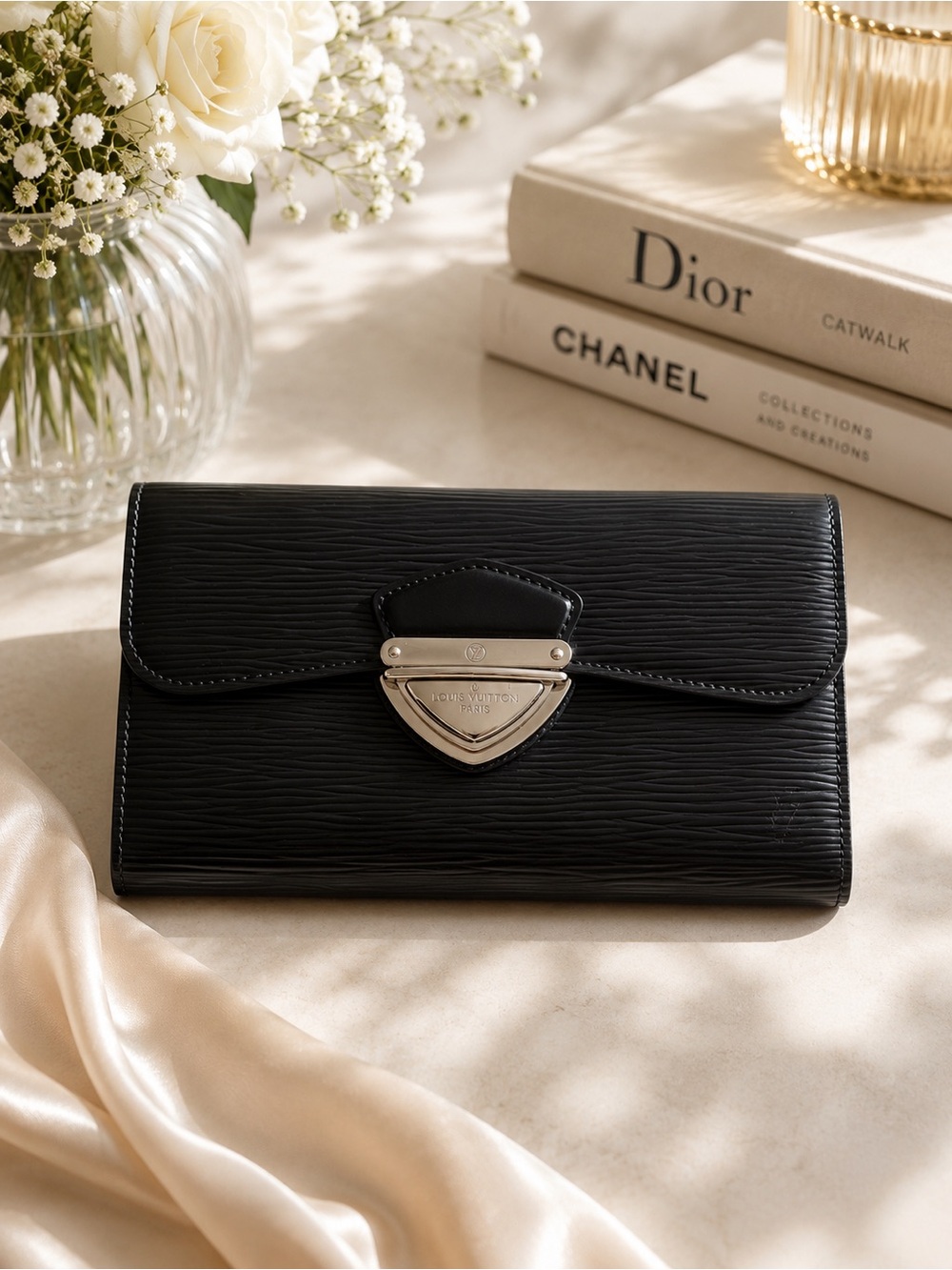 Louis Vuitton Black Epi Leather Wallet with Silver-Tone Lock